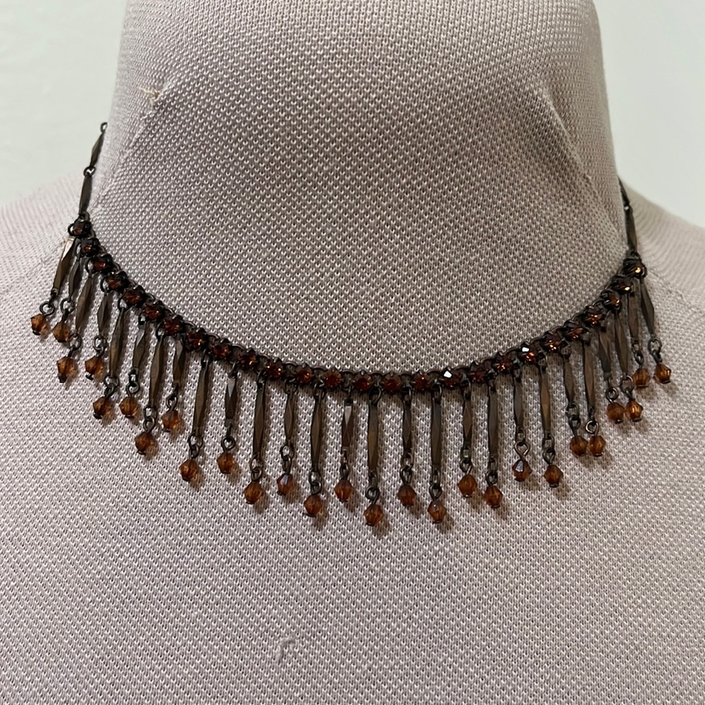 Copper Color Rhinestone Choker Necklace, Autumnal